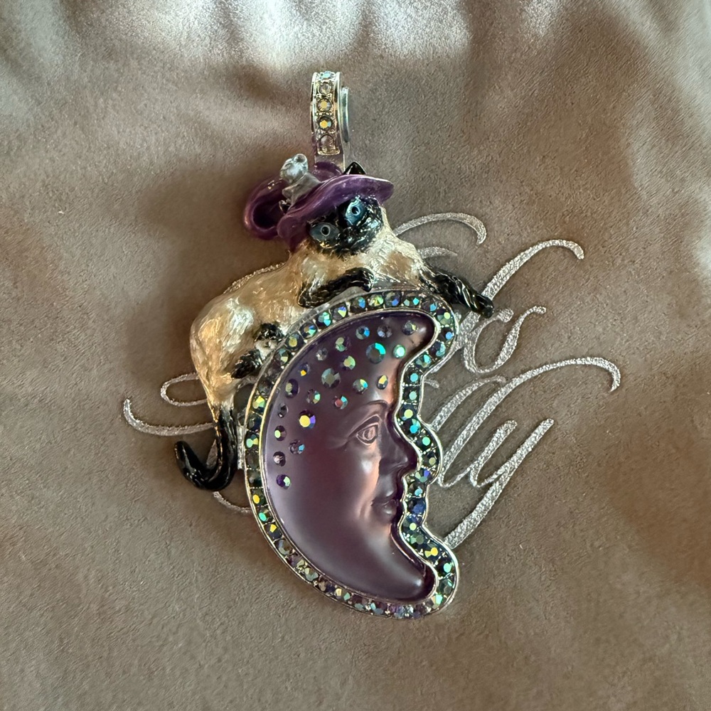 Kirks Folly Purple Moon and Cat Magnetic Pendant with Magnetic Chain Necklace
